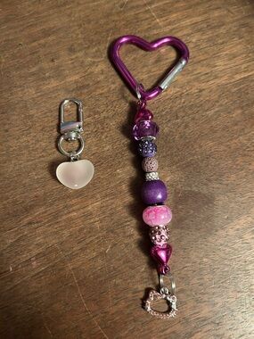 💜Purple Beaded Heart Keychain with Hello Kitty Charm.